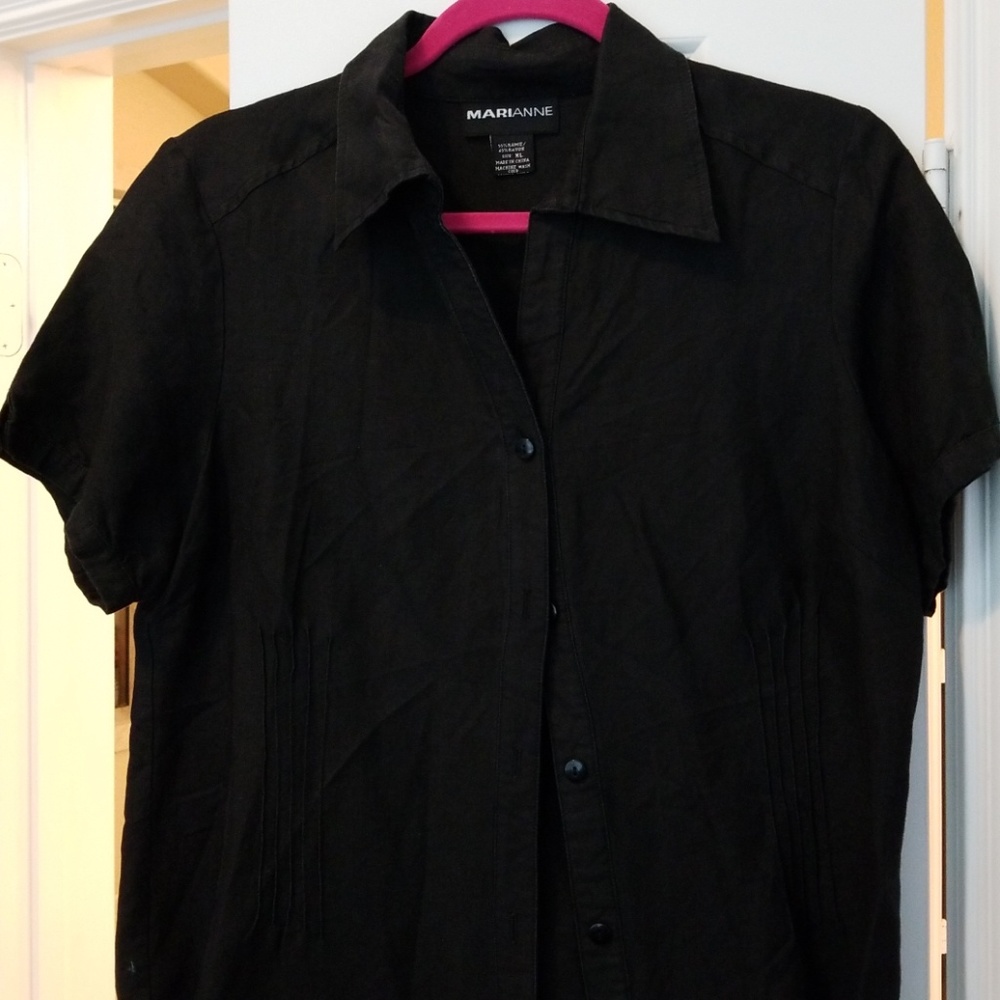 Black Linen Short Sleeve Shirt